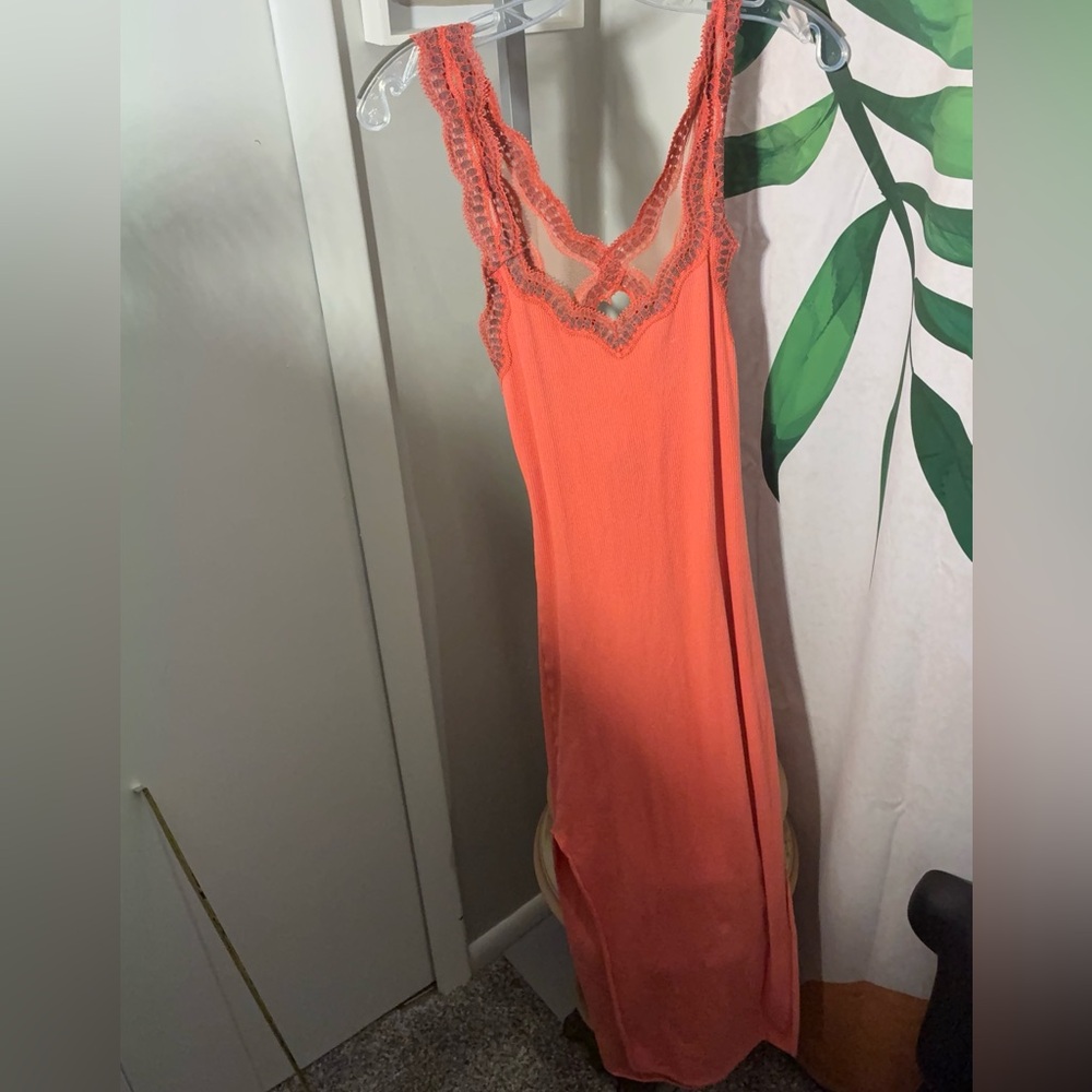 Free People Coral Lace-Trimmed Dress